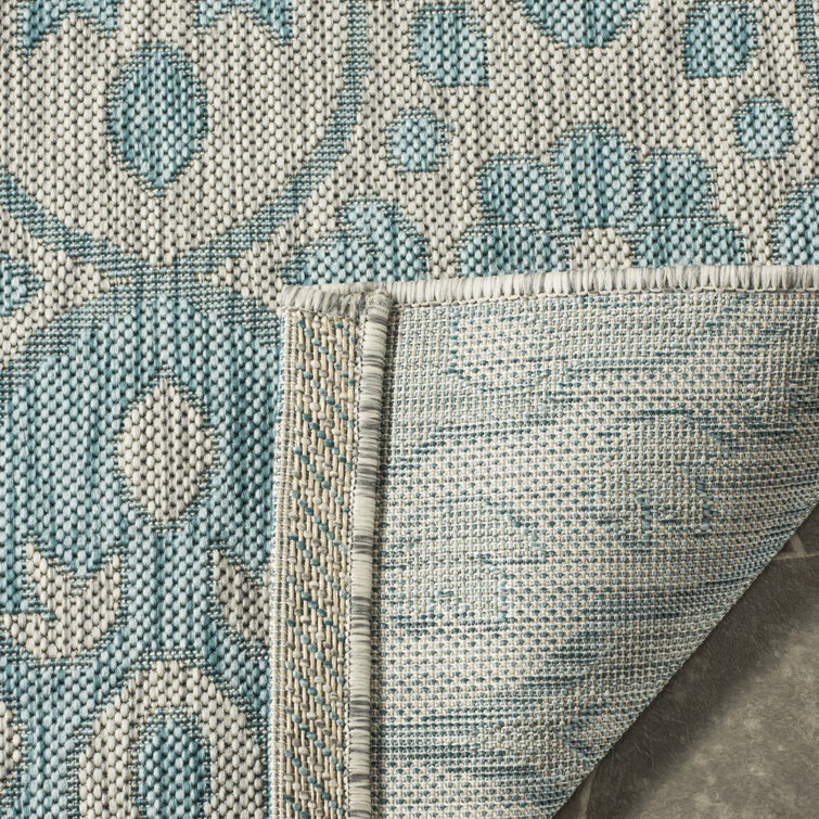 Grey and Aqua Medallion Tufted Reversible Rug