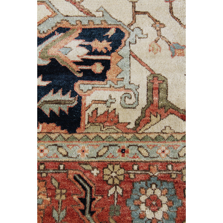 Hand-Knotted Ivory and Red Wool 8' x 10' Rug