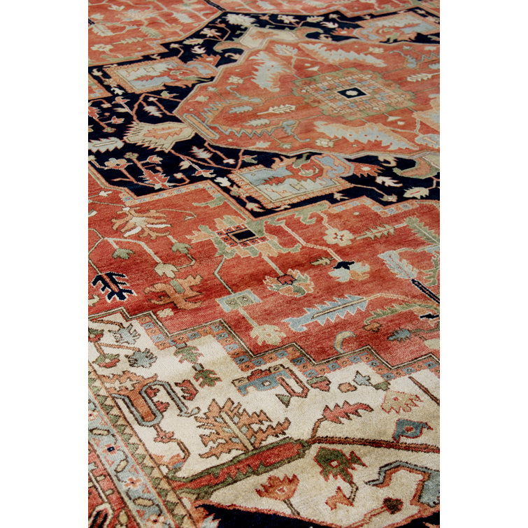 Hand-Knotted Ivory and Red Wool 8' x 10' Rug