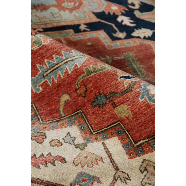 Hand-Knotted Ivory and Red Wool 8' x 10' Rug