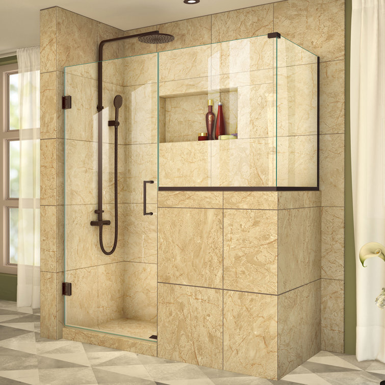Unidoor Plus 60" Frameless Hinged Shower Enclosure with Clear Glass
