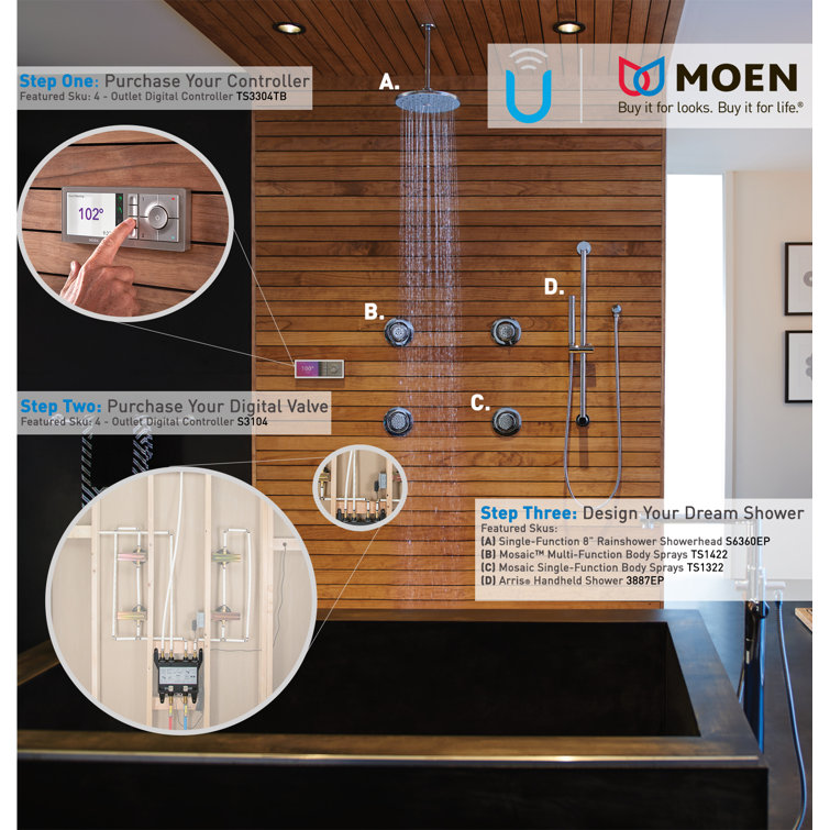 Moen Smart Shower 2-Outlet Digital Thermostatic Valve with 1/2" Connections