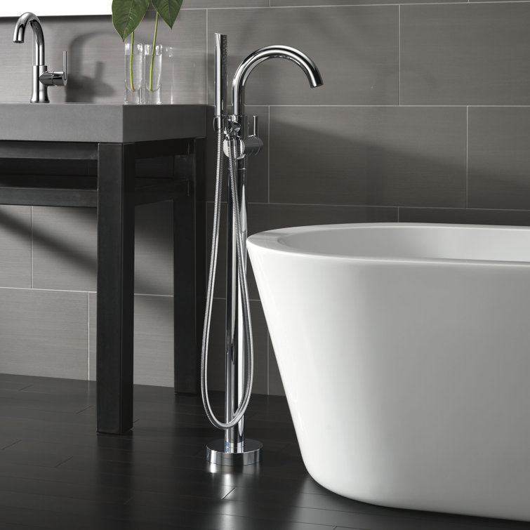 Chrome Single Handle Floor Mounted Tub Filler with Handshower