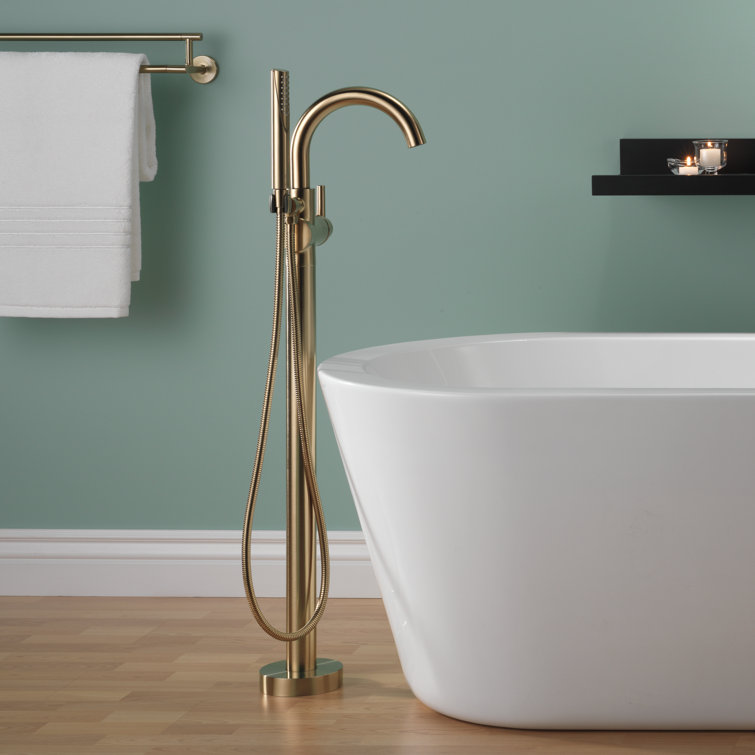 Champagne Bronze Floor Mounted Tub Filler with Handshower