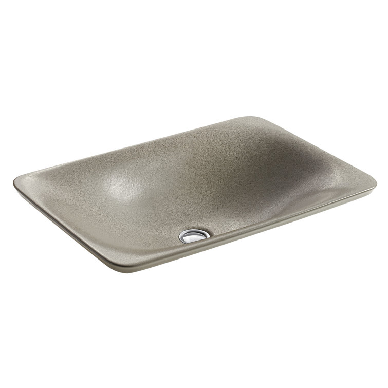 Shagreen Oyster Pearl Rectangular Vessel Bathroom Sink, Ceramic
