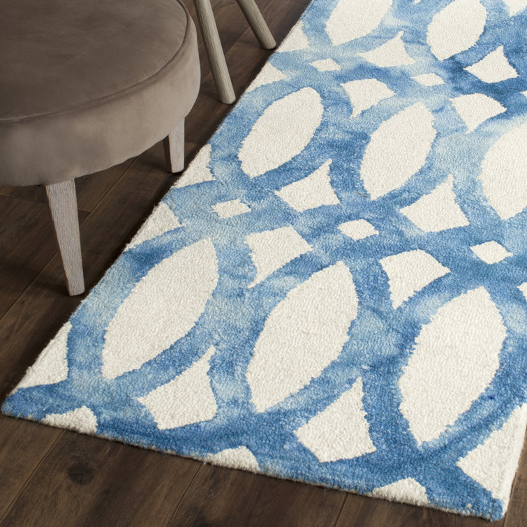 Hand-Tufted Ivory and Blue Square Wool Area Rug