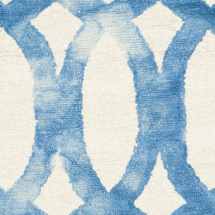 Hand-Tufted Ivory and Blue Square Wool Area Rug