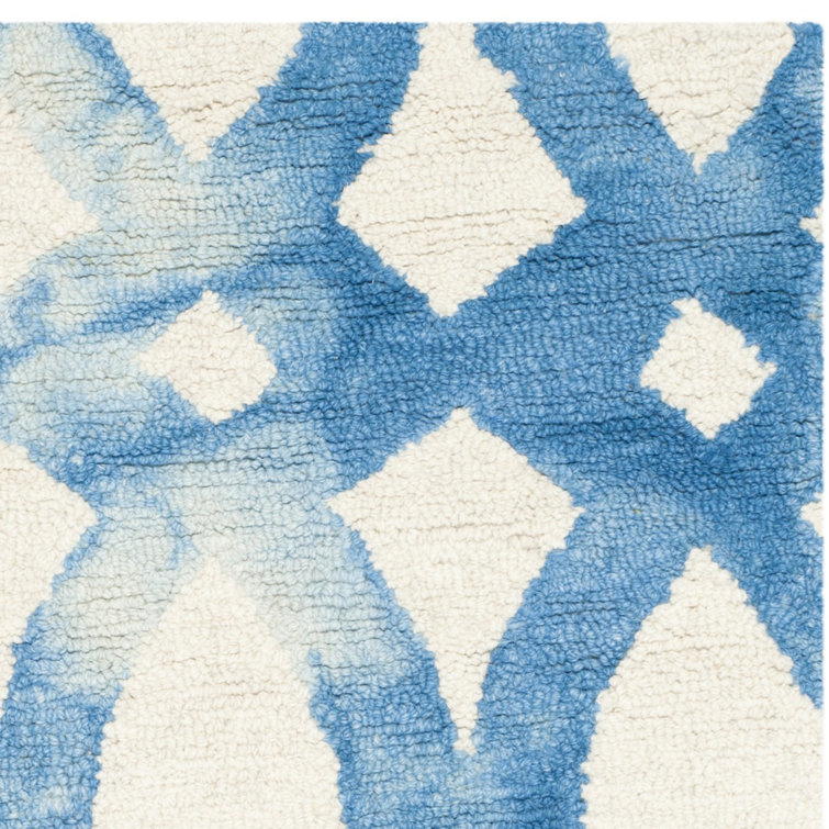 Hand-Tufted Ivory and Blue Square Wool Area Rug
