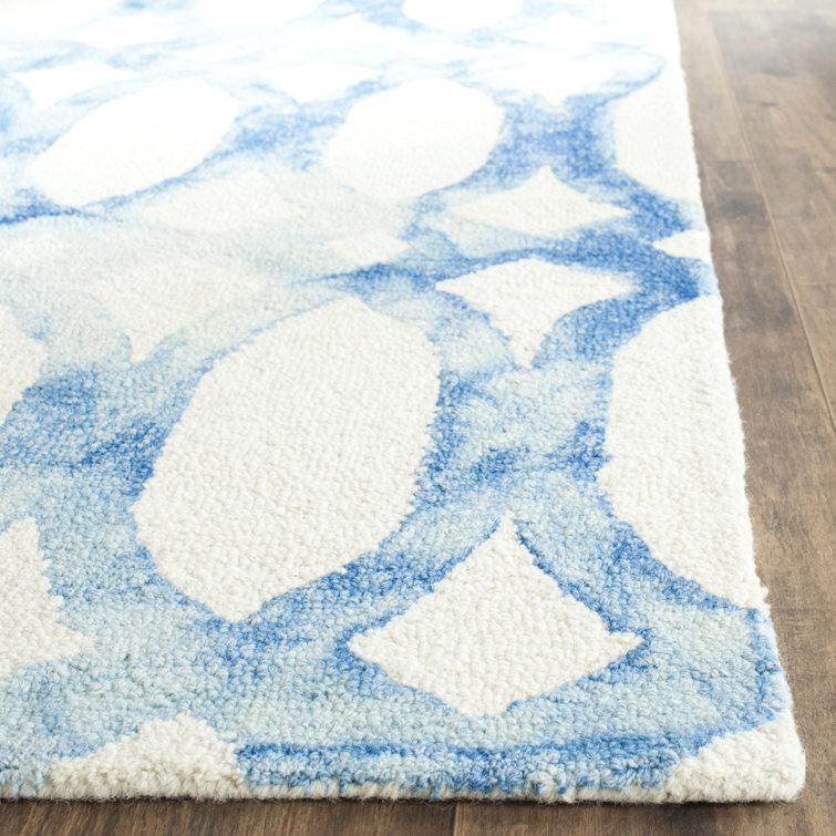 Hand-Tufted Ivory and Blue Square Wool Area Rug