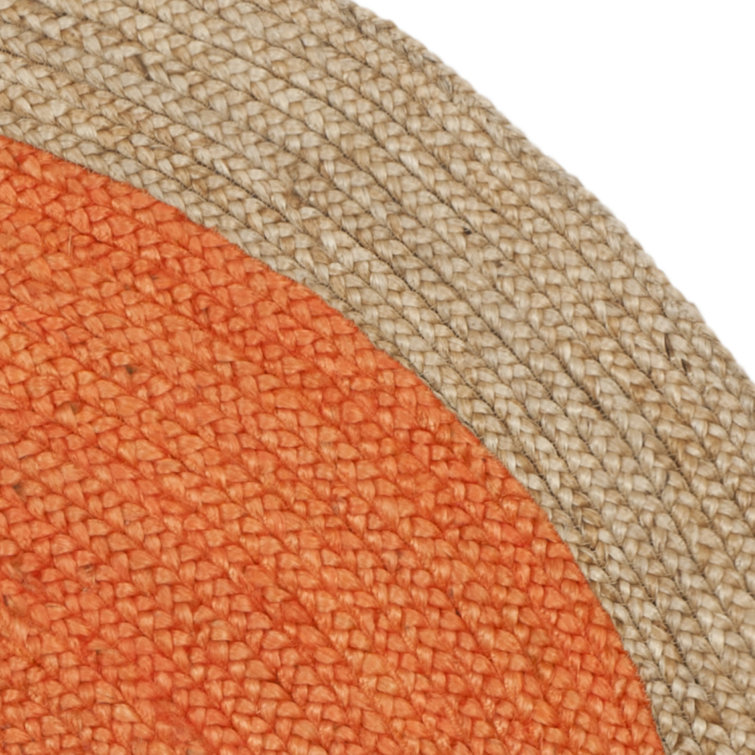 Handmade Round Orange and Natural Jute Braided Rug, 4' Diameter