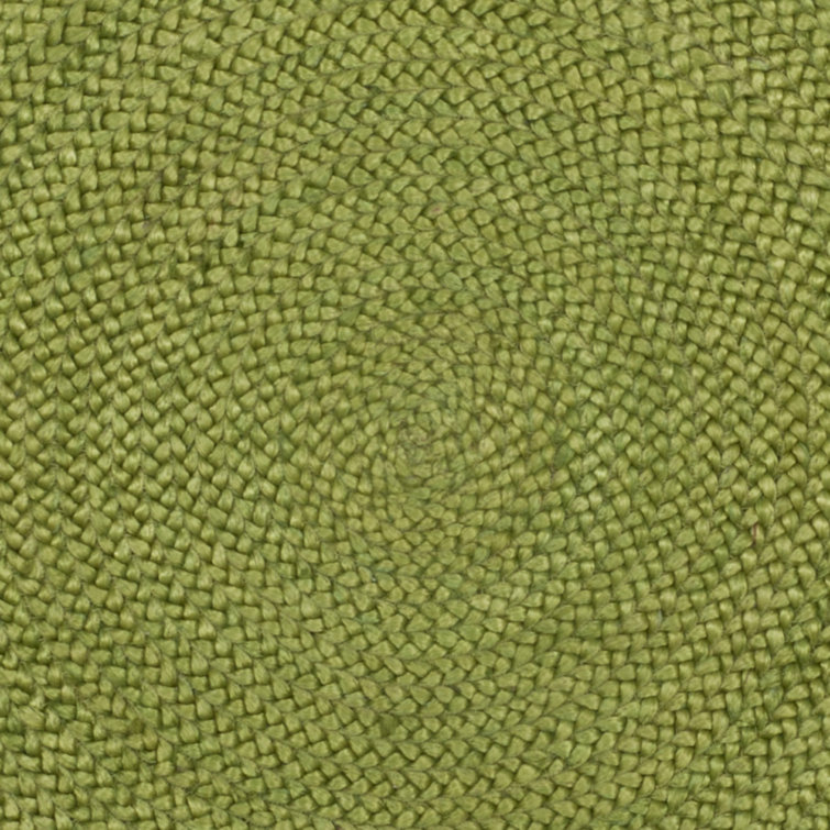 Green and Natural Round Braided Jute Rug, 5 ft