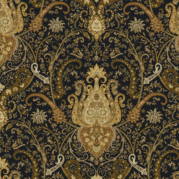 Black and Amber Damask Removable Wallpaper Roll