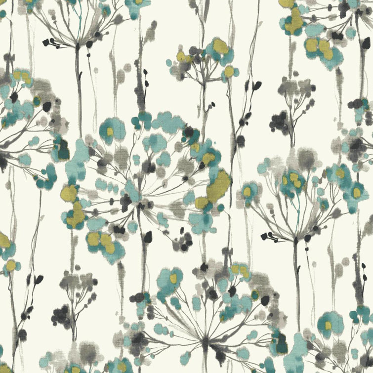 Turquoise and White Floral Vinyl Wallpaper Roll