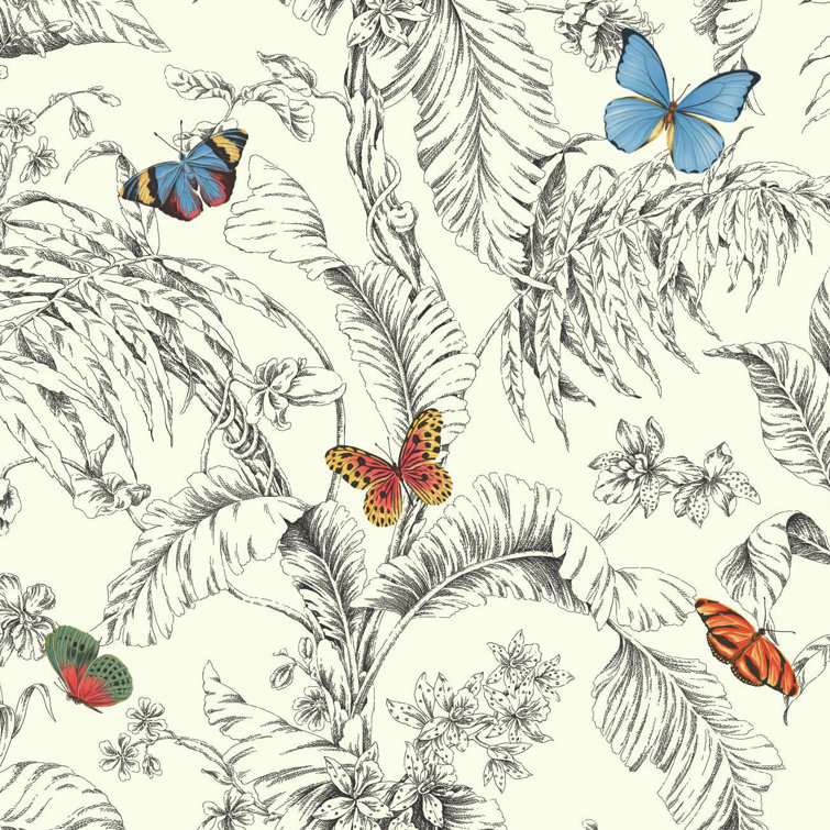 Papillon Multicolor Vinyl-Coated 3D Botanical Wallpaper