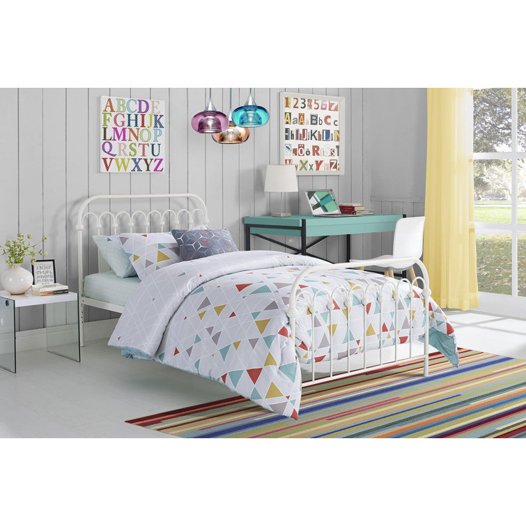 Curved Metal Twin Platform Bed with Upholstered Headboard