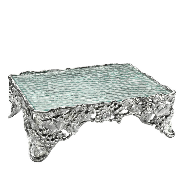 Elegant Silver Aluminum and Glass Grape Cake Pedestal Stand