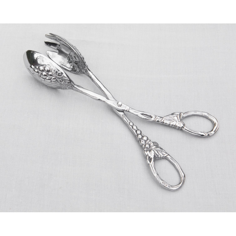 Arthur Court Polished Aluminum Grape Pattern Salad Serving Tongs