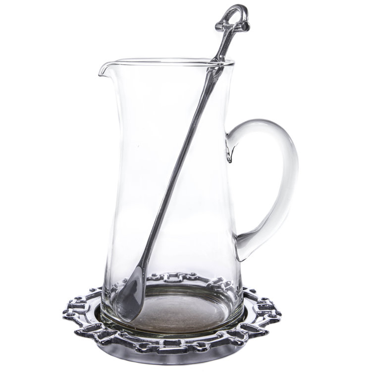 Handcrafted Aluminum Equestrian Pitcher Set with Glass and Cork Base