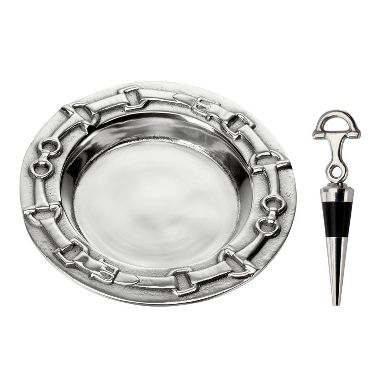 Equestrian Aluminum Wine Coaster and Stopper Set