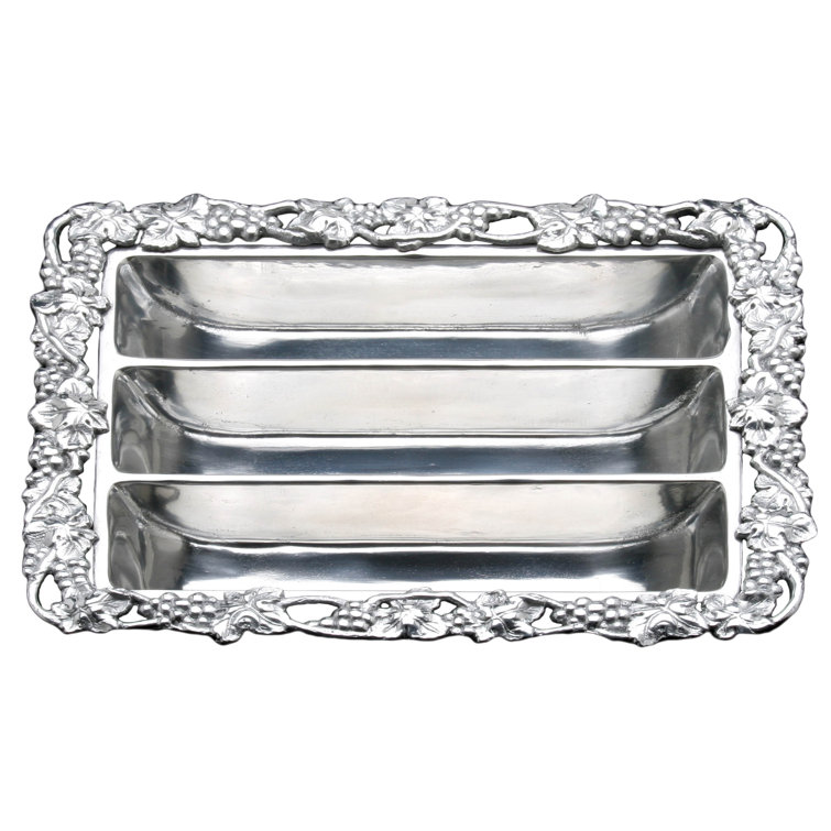 Arthur Court Polished Aluminum Grape Flatware Caddy Organizer