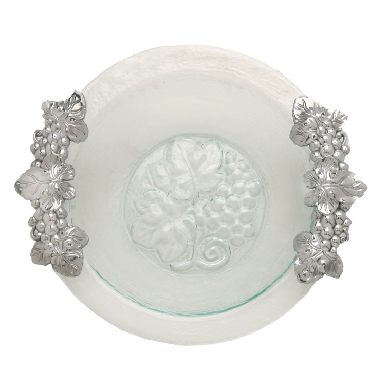 Round Glass Salad Bowl with Aluminum Grape Handles