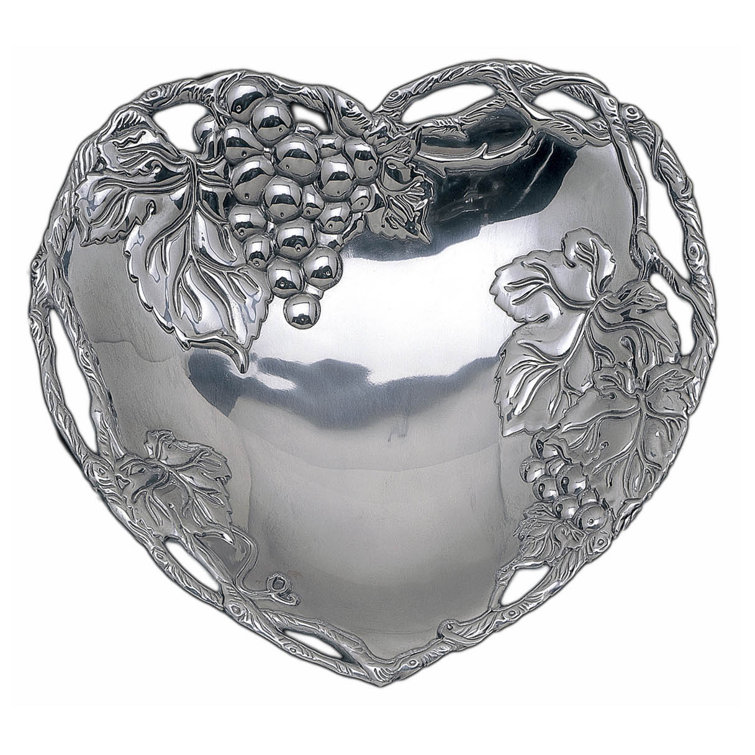 Elegant Aluminum Heart-Shaped Grape Motif Tray