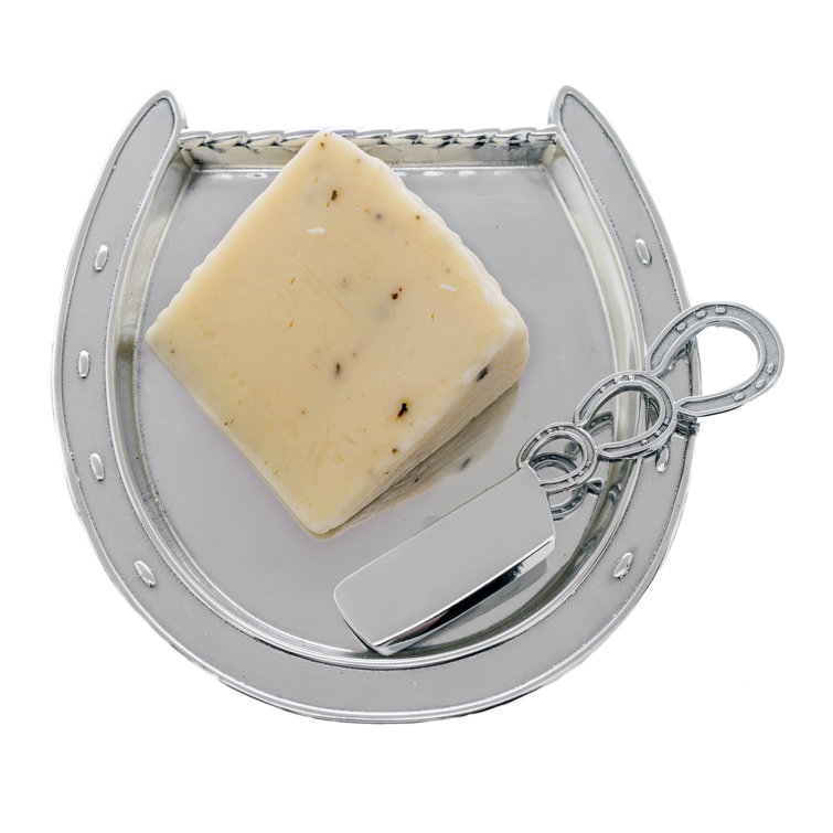 Polished Aluminum Horseshoe Serving Platter with Knife