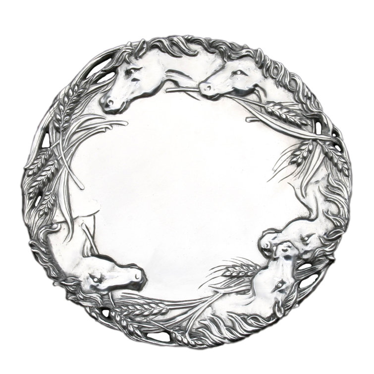 Arthur Court 12" Round Silver Aluminum Horse Tray
