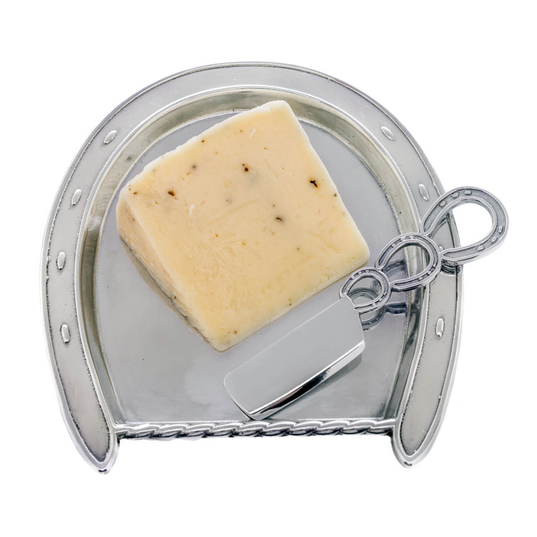 Polished Aluminum Horseshoe Serving Platter with Knife