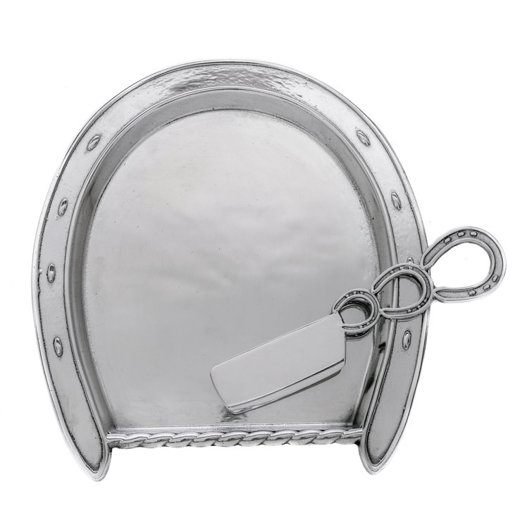 Polished Aluminum Horseshoe Serving Platter with Knife