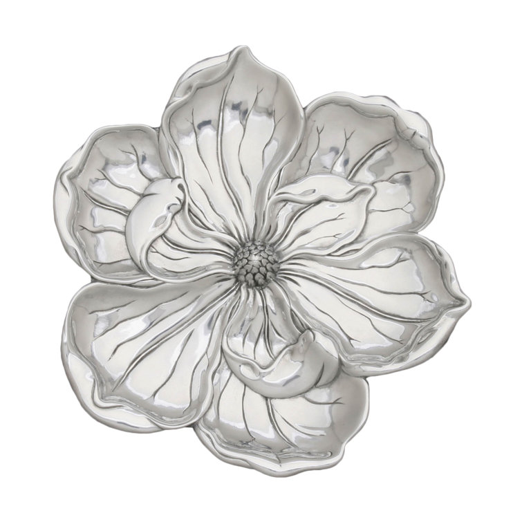 Magnolia Blossom Shaped Polished Aluminum Serving Tray