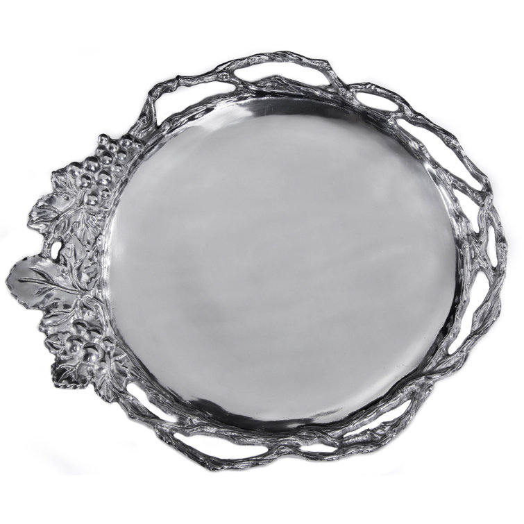 Arthur Court Large Round Silver Aluminum Grape Vine Tray