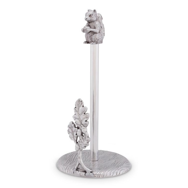 Silver Aluminum Squirrel and Oak Leaf Paper Towel Holder