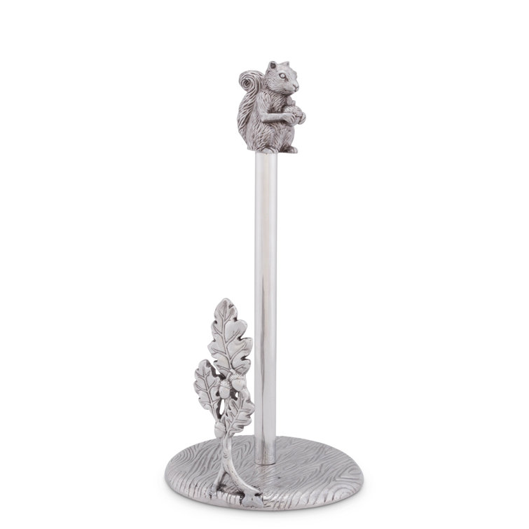 Silver Aluminum Squirrel and Oak Leaf Paper Towel Holder