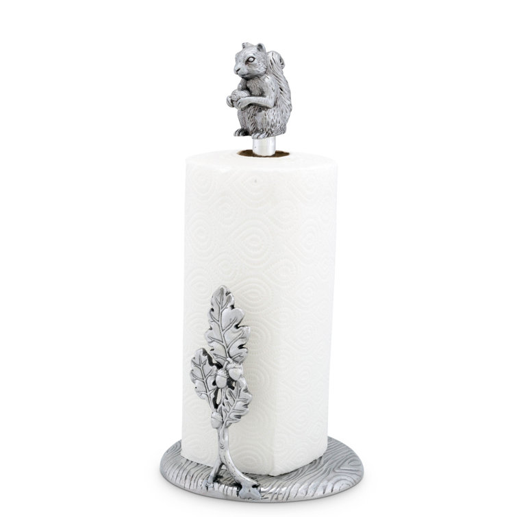 Silver Aluminum Squirrel and Oak Leaf Paper Towel Holder