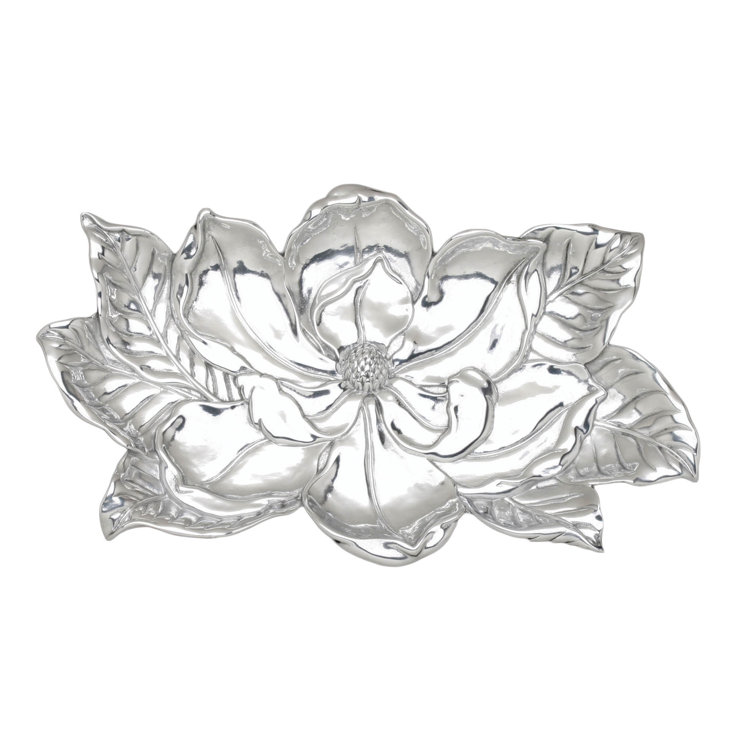 Elegant Silver Aluminum Magnolia Flower Serving Tray