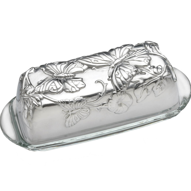 Arthur Court Aluminum Butterfly Butter Dish with Glass Tray