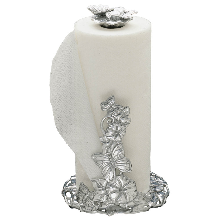 Butterfly Garden Silver Aluminum Freestanding Paper Towel Holder
