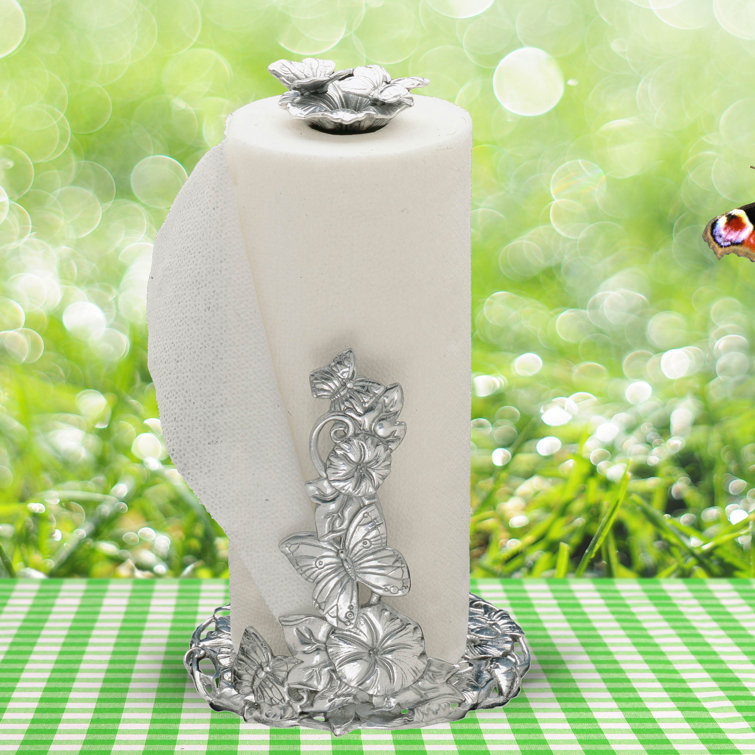 Butterfly Garden Silver Aluminum Freestanding Paper Towel Holder