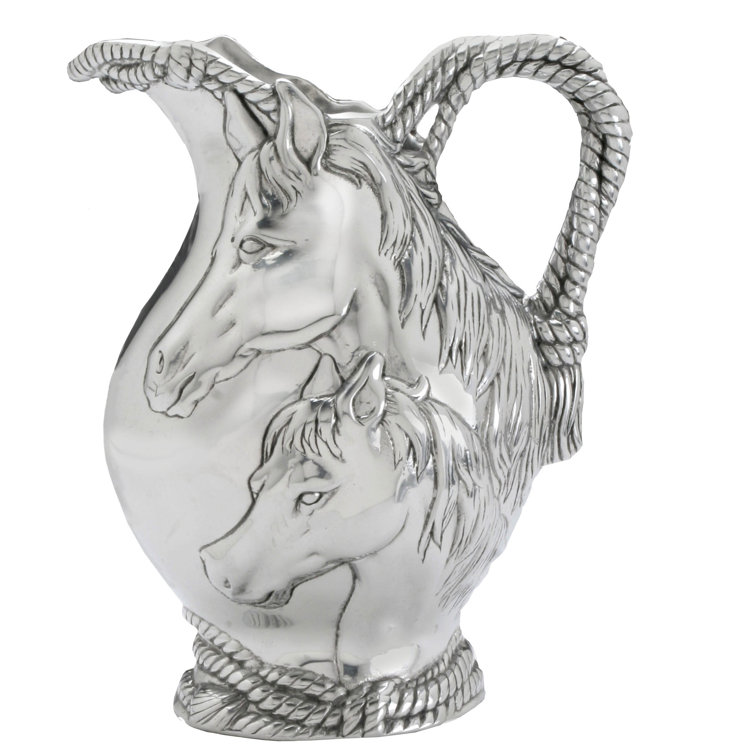 Equestrian Silver Aluminum Horse and Rope Pitcher