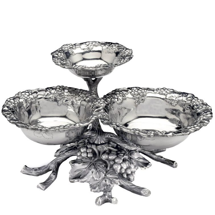 Grape 3-Tiered Silver Aluminum Fruit Serving Bowl