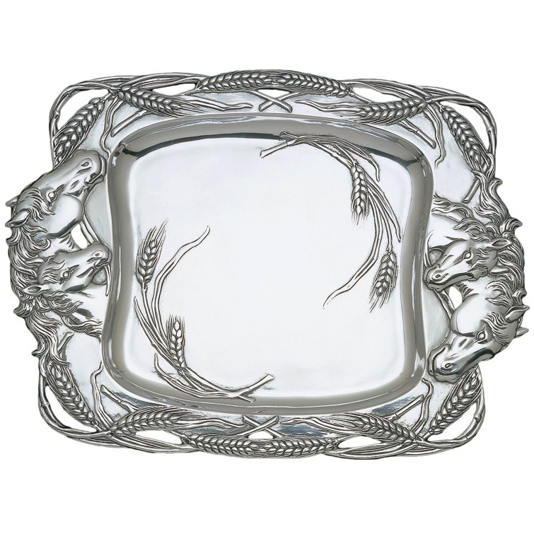 Arthur Court Aluminum Horse Clutch Serving Tray with Wheat Motif