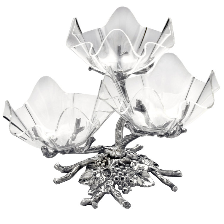 Clear Acrylic and Aluminum 3-Tier Grape Bowl Stand
