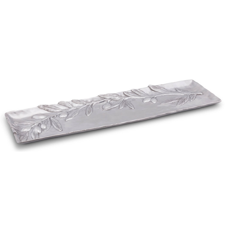 Tuscan Aluminum Round Platter with Olive Branch Design