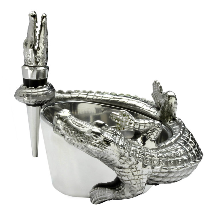 Alligator Aluminum Novelty Wine Coaster and Stopper Set