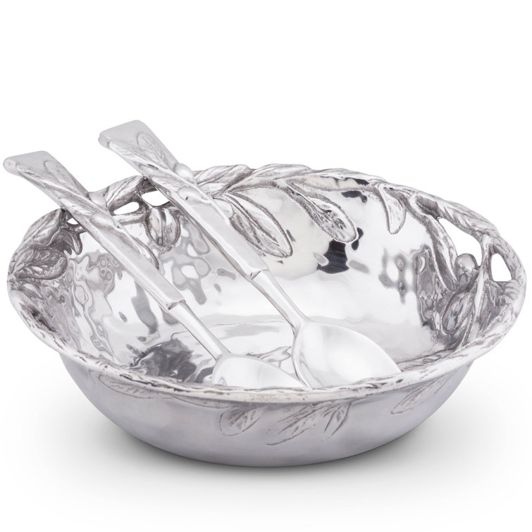 Tuscan Aluminum Round Salad Bowl with Olive Embellishments