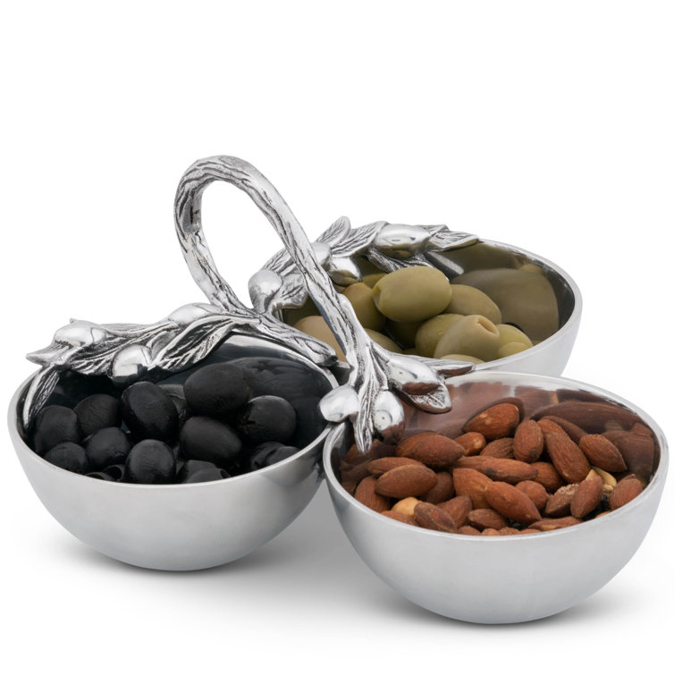 Tuscan Aluminum 3-Compartment Olive Candy Serving Bowl