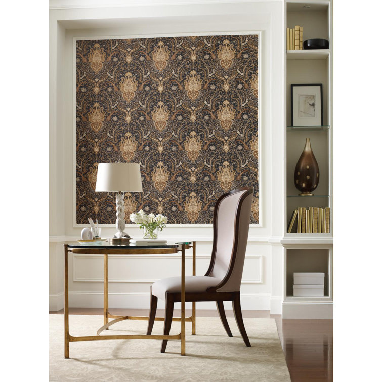 Black and Amber Damask Removable Wallpaper Roll