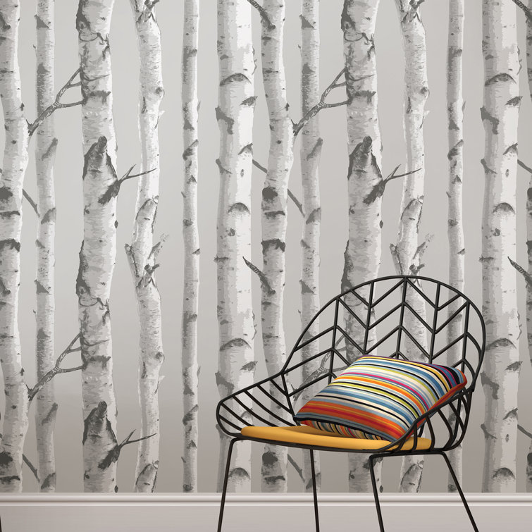 Grey Birch Tree Peel and Stick Vinyl Wallpaper