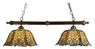 Mahogany Bronze 2-Light Island Pendant with Stained Glass Shade